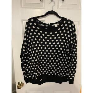 H&M Womens Medium Sweater Black and White Polka Dot Long Sleeve Back 1/4 Zipper